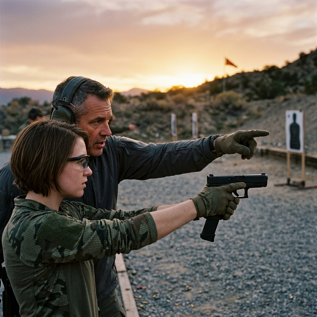 A TGK student receiving one-on-one instruction at the shooting range
